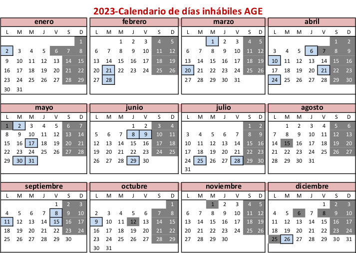 Calendario de días inhábiles correspondiente al año 2023, para la Administración General del Estado y sus Organismos Públicos