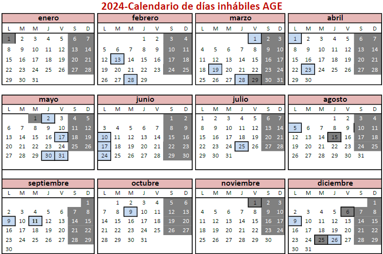 Calendario de días inhábiles correspondiente al año 2024, para la Administración General del Estado y sus Organismos Públicos